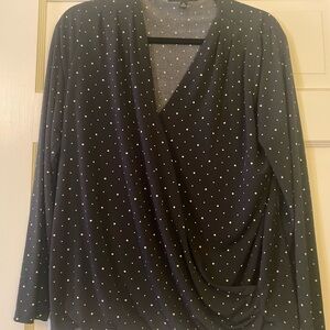 Banana Republic Factory Black Wrap Blouse with White Polka Dots